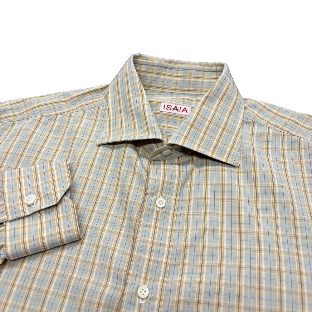 ISAIA Napoli Cotton Plaid Long Sleeve Button Down Dress Shirt Italy 17-43